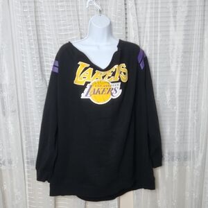 Black Los Angeles Lakers NBA Court Side Seats Off Shoulder Sweatshirt Plus Sz3XL